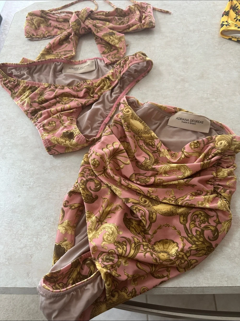 Adriana Degreas Pink & Gold Baroque Bandeau Swim Set - Picture 1 of 3